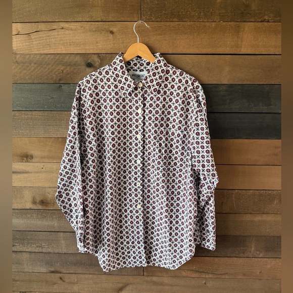 Vintage Tops - Vintage White Stag Pattern Button Up Shirt Retro Floral Print Blouse